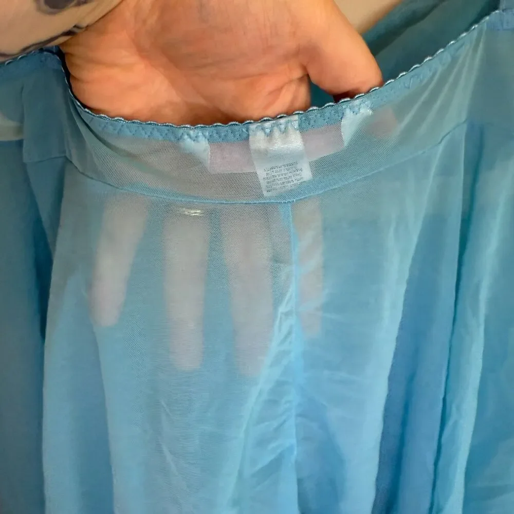 VTG Victoria's Secret Women's Aqua Blue Mesh Babydoll Lingerie Top Size LARGE